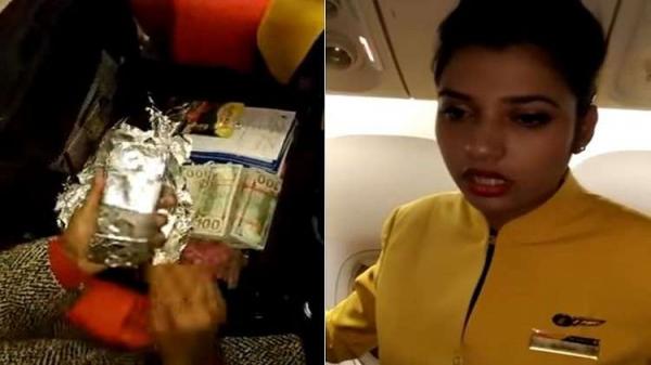 بالفيديو: مضيفة طيران تحاول تهريب نصف مليون دولار!