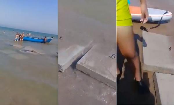 السعيدية : صاحب مقهى يضع كتل إسمنتية على شاطئ البحر و يعرض المواطنين للخطر