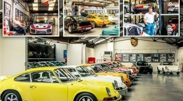 عاشق للسيارات يملك في مرآبه 50 طرازا من بورشه بمختلف أنواعها