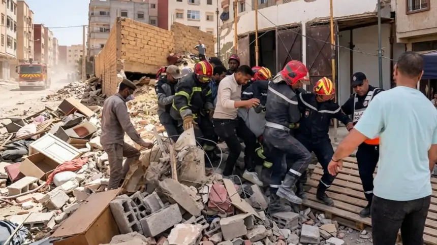 لحظة انتشال جثة أحد ضحايا فاجعة عمارة فاس