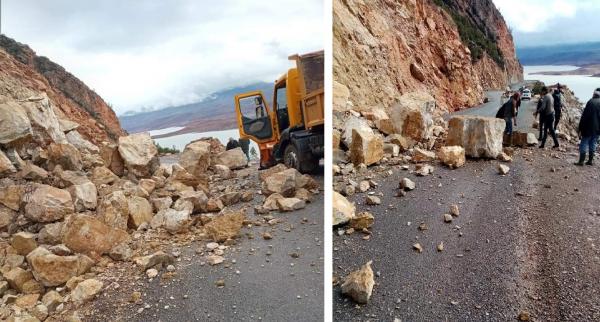 انهيار صخري بجبال أزيلال يتسبب في قطع حركة المرور بشكل تام   (صور)