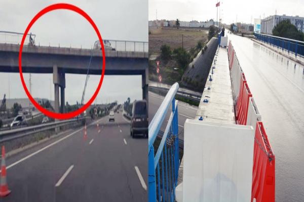 خطير : انهيار حاجز حديدي لقنطرة بالطريق السيار يخلف حالة رعب شديد والمسؤولون يكتفون بالمشاهدة (فيديو)