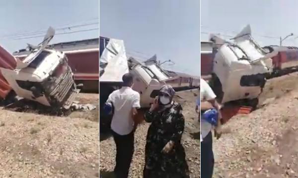 اصطدام خطير بمنطقة بوسكورة بين قطار للمسافرين وشاحنة كبيرة لنقل البضائع