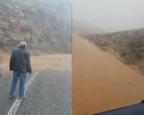 فيضان واد يغمر طريق بين تيغمي و تافراوت