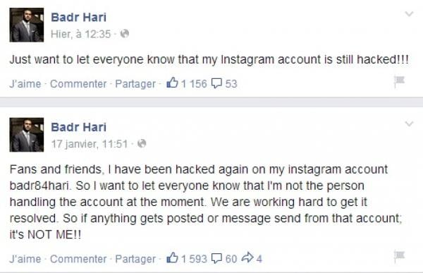 حساب بدر هاري على انستغرام يتعرض للاختراق بعد تدوينته هاته ...