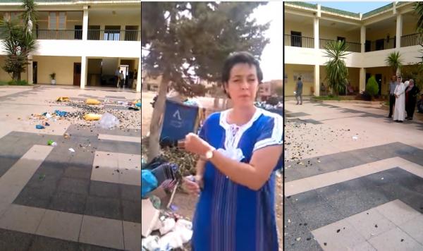 مهاجرة مغربية بالخارج ترمي بالأزبال وسط مقر جماعة أحفير لهذا السبب