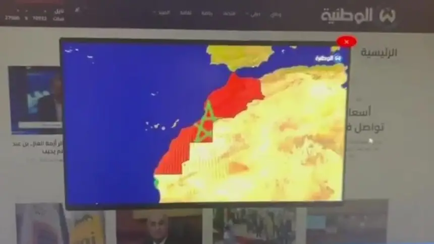 القناة الوطنية الجزائرية تبث خريطة المغرب كاملة وترفقها بالشعار الخالد للمملكة الشريفة