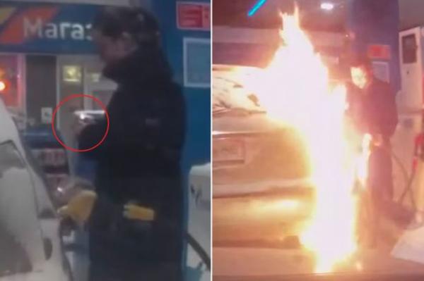بالفيديو: احتراق سيارة في محطة وقود بسبب حماقة ارتكبتها سائقتها