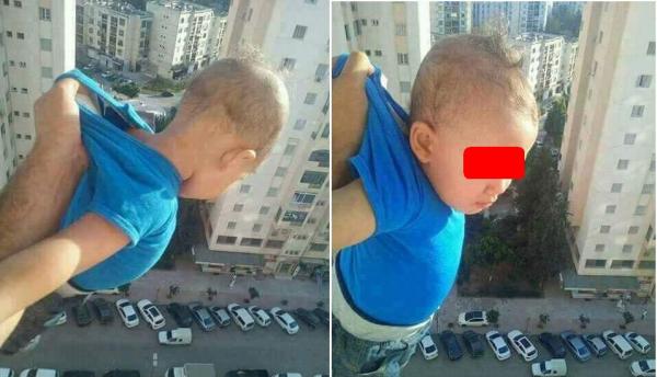 قلة الشغل مصيبة .. يغامر بحياة طفل من أجل صور "تحبس الأنفاس"