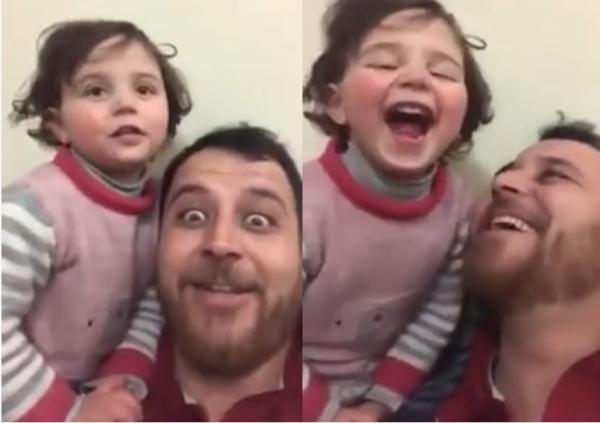 للتغلب على الخوف ...أب سوري يعود ابنته على الضحك عند سماع صوت القذائف