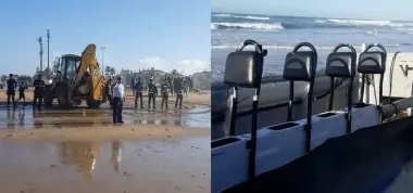 استنفار أمني بسيدي رحال الشاطئ.. أمواج البحر تلفظ زورق "فانتوم" ضخماً مجرداً من محركاته