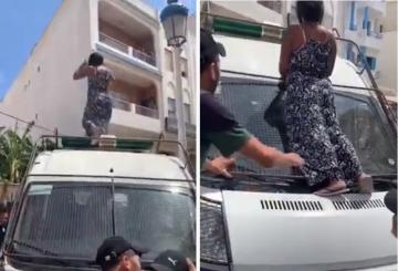 سيدة تحتج على لجنة تحرير الملك العام بالفنيدق بطريقة غريبة
