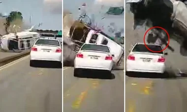 بالفيديو: سيارة تنقلب 7 مرات في الهواء وسائقها ينجو