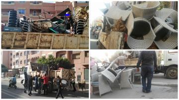 بالصور: الحملة مستمرة بلا هوادة..السلطات المحلية ببني ملال تحجز أكثر من 1000 كرسي ومائدة لمقاهي بمختلف الشوارع