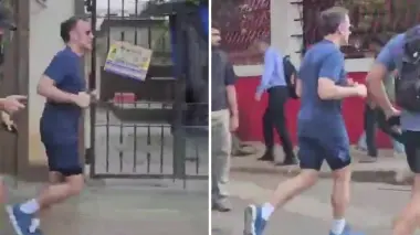 ماكرون يركض في"الهند"ويثير موجة سخرية: «هل يفرّ من زوجته؟» (فيديو)