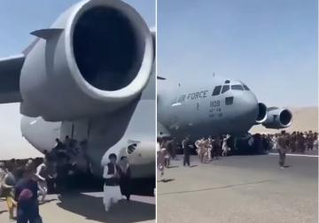 بالفيديو..مواطنون أفغان يحاولون التشبت بطائرة نقل عسكرية أمريكية أثناء إقلاعها