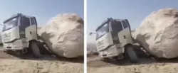 بالفيديو..لحظة سقوط صخرة عملاقة علىٰ شاحنة في احد جبال مكة المكرمة