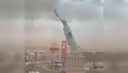 رياح عاتية تُسقط تمثال "الحرية" في البرازيل وسط ذهول المارة