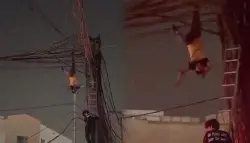 فيديو صادم .. إنقاذ عامل علِق في أسلاك كهرباء عالية الضغط