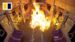 بالفيديو....لحظة مرعبة لاشتعال النيران في قطار وهروب الركاب