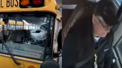 قطعة معدنية تخترق زجاج حافلة مدرسية وتصيب السائق أثناء سيره على الطريق