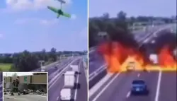 بالفيديو.. سقوط طائرة صغيرة يحوّل طريقاً سريعاً إلى كتلة نار ويخلّف قتلى وجرحى