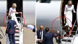 للمرة الثانية... سيدة فرنسا الاولى تحرج زوجها إيمانويل ماكرون أمام الكاميرات (فيديو)
