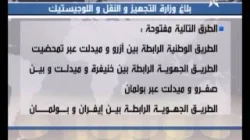 وزارة التجهيز والنقل واللوجيستيك : إعادة فتح الطرق التالية