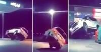 بالفيديو.. شاهد ماذا حدث لشاب متهور يقود سيارته على إطارين في دبي