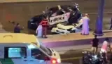 بالفيديو...وفاة مصري في السعودية بعد سقوط سيارة شرطة على سيارته